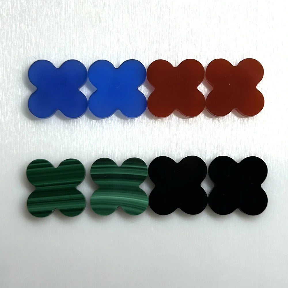 Four Leaf Clover Stone 13X13X2Mm Natural Green Malachite for VC Necklace Making