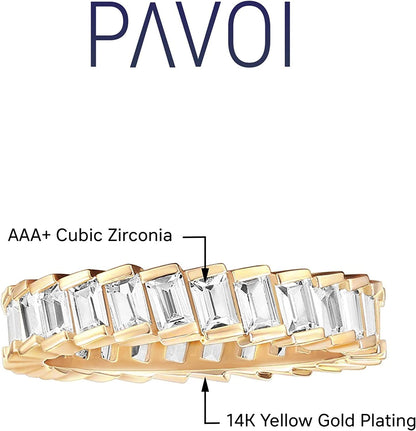 14K Gold Plated Cubic Zirconia Baguette Cut Eternity Bands for Women