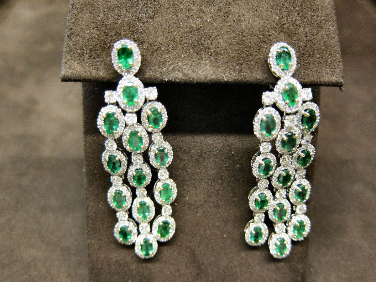 EMERALD OVAL SHAPE DIAMOND ROUND BRILLIANT SHAPE DANGLE