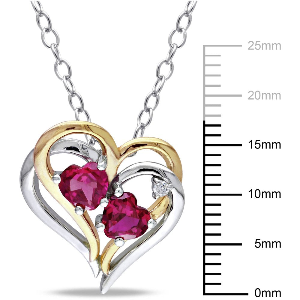 Miabella Women'S 1-1/6 Carat T.G.W. Heart-Shape Created Ruby and Round-Cut Diamo