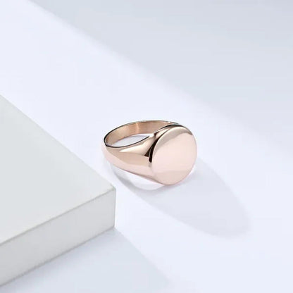 Minimalism Style Punk Rock Highly Polished Titanium Steel round Signet Stamp Rin