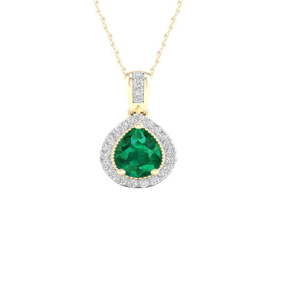 Imperial Gemstone 10K Yellow Gold Emerald 1/10 CT TW Diamond Halo Necklace