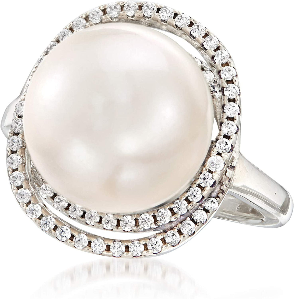 Italian 12Mm Cultured Pearl and .78 Ct. T.W. CZ Ring in Sterling Silver