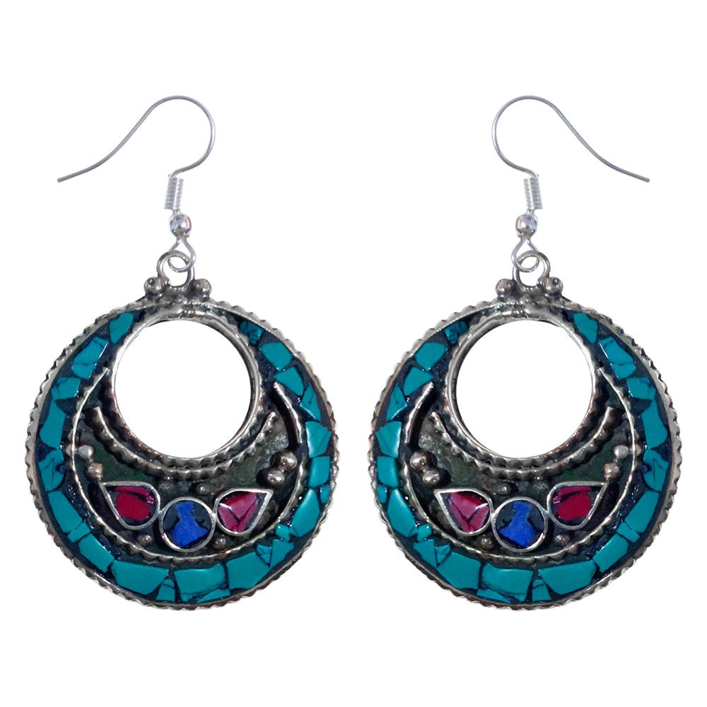 Handmade Dangle Earring for Women, Coral Lapis Lazuli Turquoise Gemstone Earring