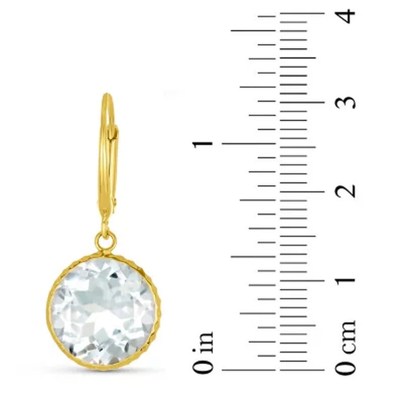 White Topaz round Cut Earrings in 14K Yellow Gold