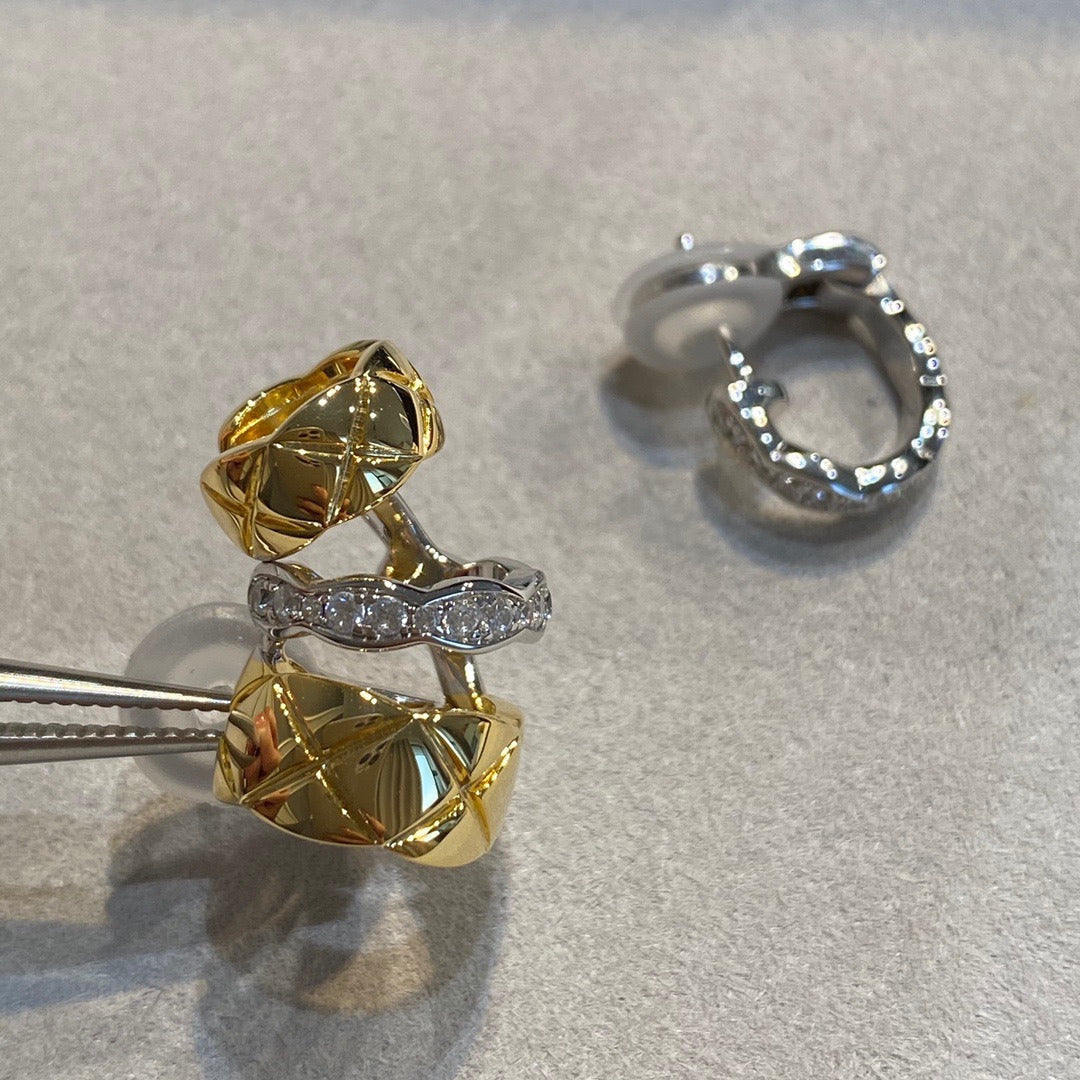 Diamond Check X Letter Asymmetrical Diamond Earrings