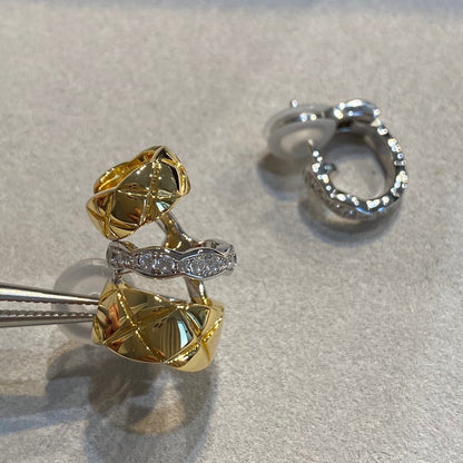 Diamond Check X Letter Asymmetrical Diamond Earrings