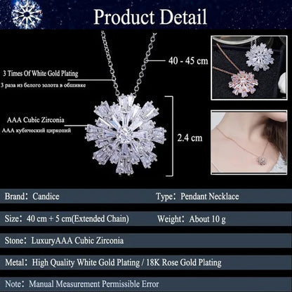 CANDICE Elegant Big Snowflake Pendant Necklace Inlay Luxury Quality Multi Cut CZ
