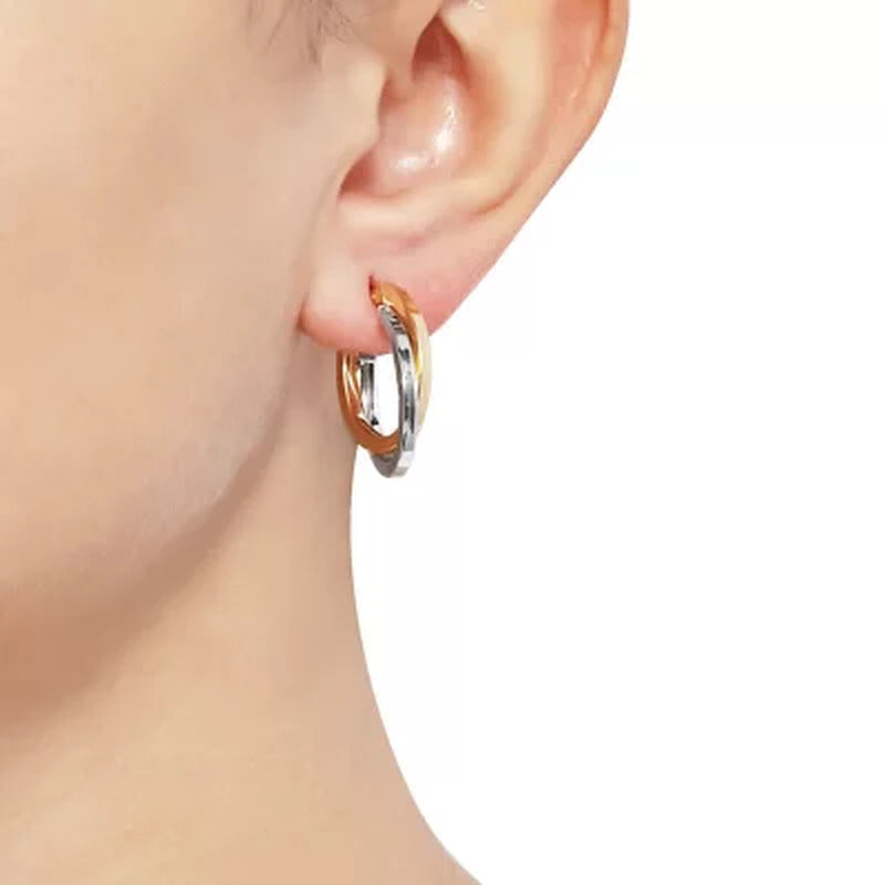 14K Two-Tone Crossover Hoop Earrings