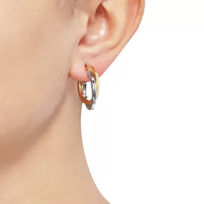 14K Two-Tone Crossover Hoop Earrings