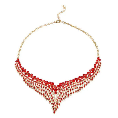 Shop LC Red Crystal Statement Bib Choker Necklace Drop Dangling Earrings Stainle