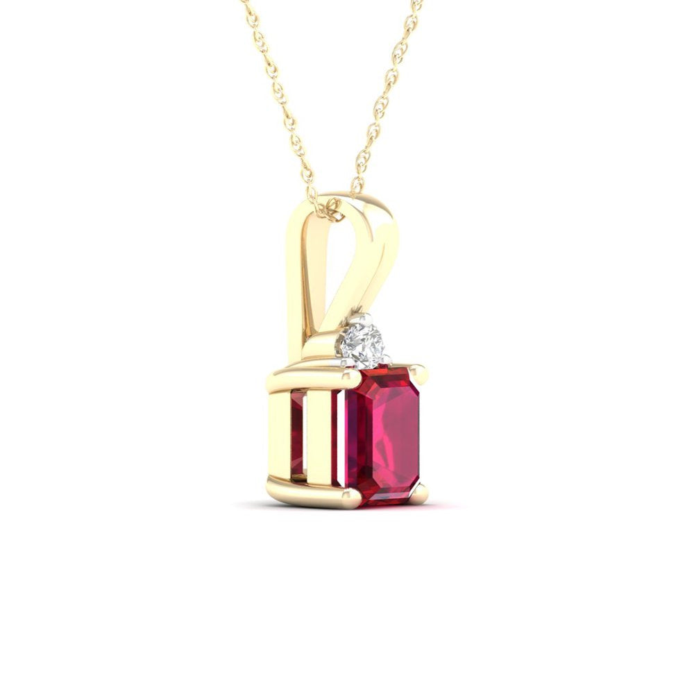 Imperial Gemstone 10K Yellow Gold Octagonal Cut Ruby and Diamond Pendant Necklac