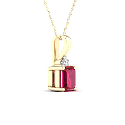 Imperial Gemstone 10K Yellow Gold Octagonal Cut Ruby and Diamond Pendant Necklac