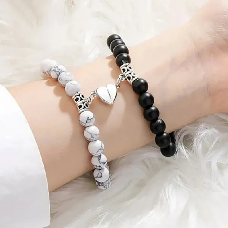2Pcs Delicate Women'S White Turquoise Frosted Couple Bracelets Heart Shaped Bead