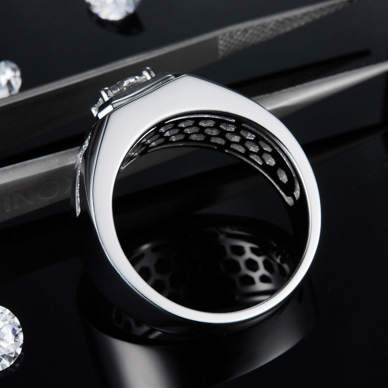 Fashion New Moissanite Double T Men'S Ring S925 Silver Inlay