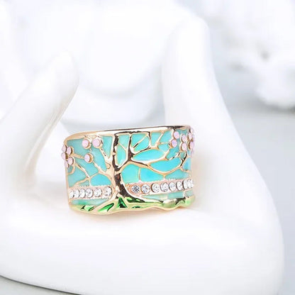 Enamel Wide Ring for Woman Big Rings for Women Vintage Jewelry Gold Ring Pink Op