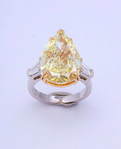 10 Carat Fancy Yellow Pear Shape Ring GIA Certified