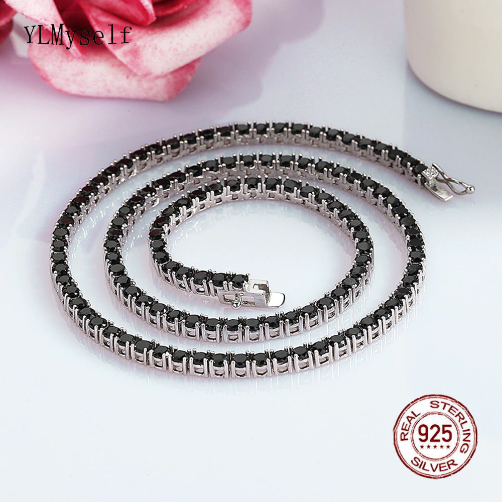 16-24 Inch (41-60 Cm) Real 925 Sterling Silver Tennis Chain Necklace Pave 3 Mm