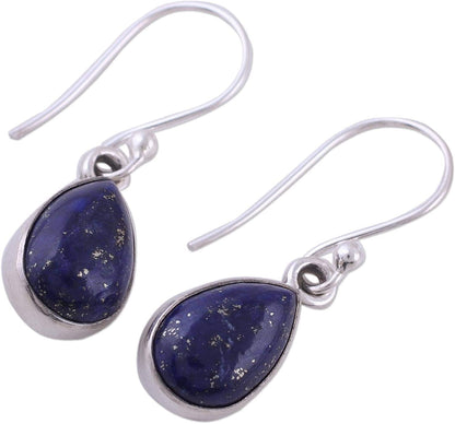 Lapis Lazuli .925 Sterling Silver Teardrop Dangle Hook Earrings 'Be True'