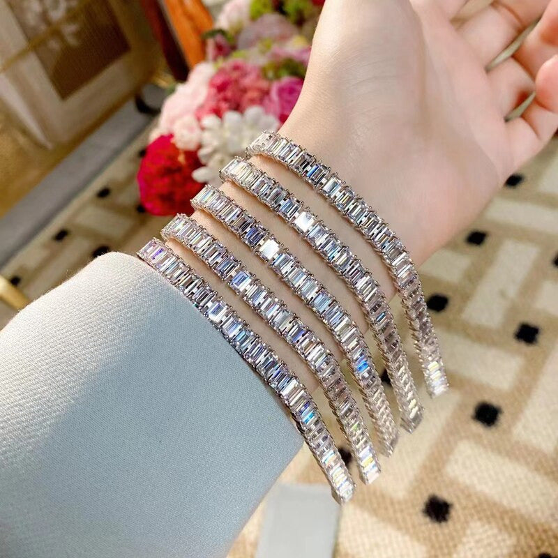 100% 925 Sterling Silver 4*6Mm Emerald Cut High Carbon Diamond Bracelets