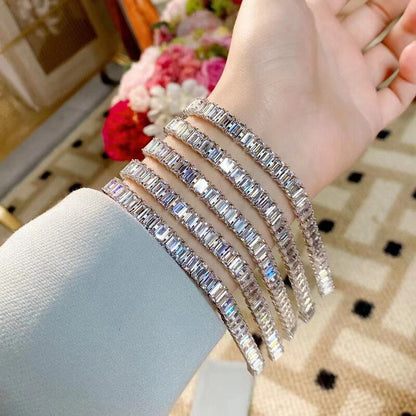 100% 925 Sterling Silver 4*6Mm Emerald Cut High Carbon Diamond Bracelets
