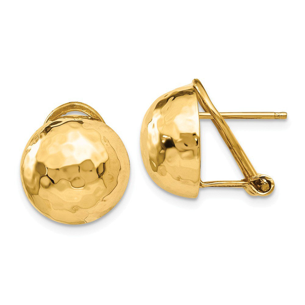 14K Yellow Gold Hammered Omega Back Post Earrings (13Mm X 13Mm)