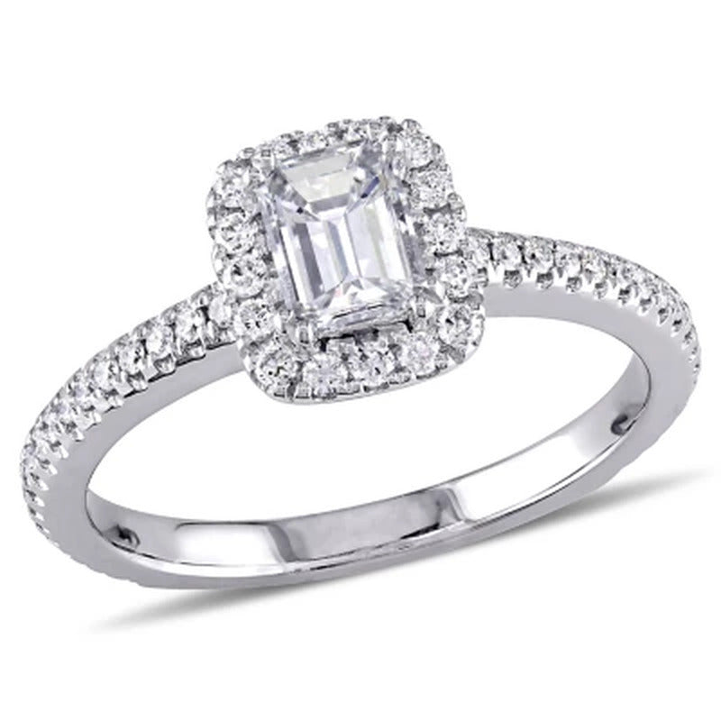 Allura 0.87 CT. T.W. Emerald-Cut Diamond Halo Engagement Ring in 14K White Gold
