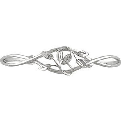14K White Gold Diamond Leaf Design Cuff Bracelet