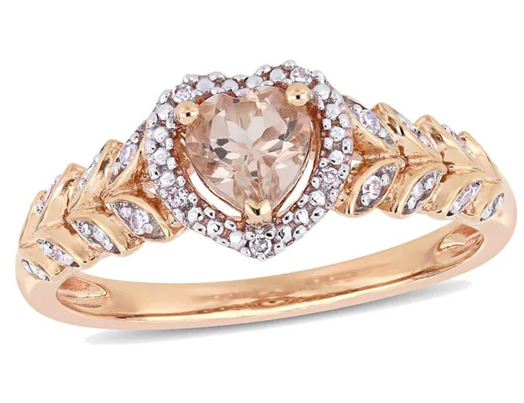 1/2 Carat (Ctw) Morganite Heart Promise Ring in 10K Rose Pink Gold with Diamonds