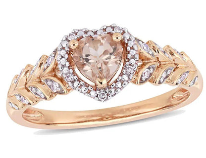 1/2 Carat (Ctw) Morganite Heart Promise Ring in 10K Rose Pink Gold with Diamonds
