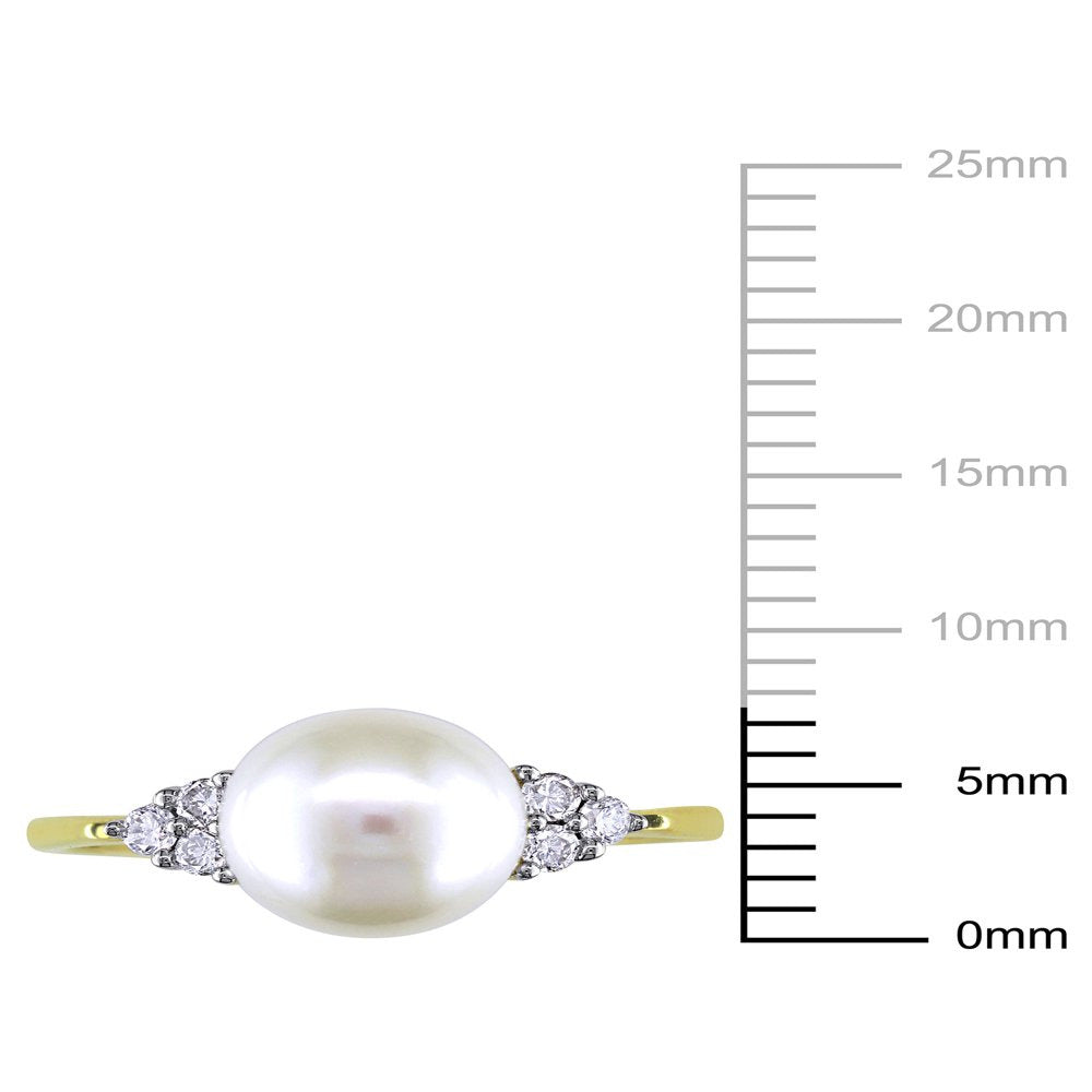 Miabella 7.5-8Mm Freshwater Cultured Pearl and 1/8 Carat T.W. Diamond 10K Yellow