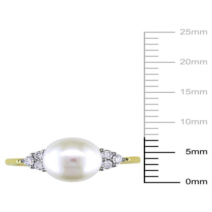 Miabella 7.5-8Mm Freshwater Cultured Pearl and 1/8 Carat T.W. Diamond 10K Yellow