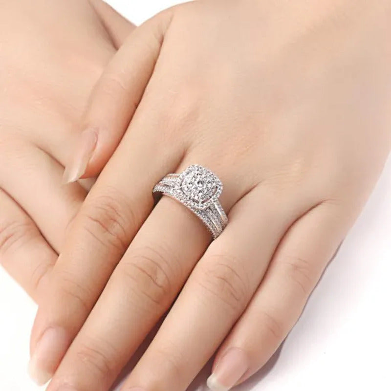 Wedding Rings 2 Pcs/Set Micro Pave Moissanite Square Rings for Women Princess En