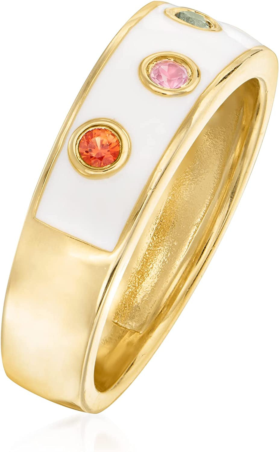 0.20 Ct. T.W. Multicolored Sapphire and White Enamel Ring in 18Kt Gold over Ster
