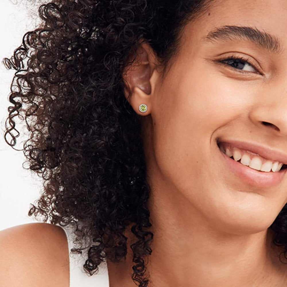 Birthstone Stud Earrings 925 Sterling Silver with Cubic Zirconia Crystal - Augus