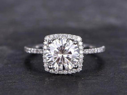 1.50 Carat Halo Moissanite and Diamond Engagement Ring with 18K Gold Plating