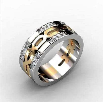 Cool Handsome Gold Silver Inlaid Diamond Two-Tone Men'S Ring Personality Ring Bi
