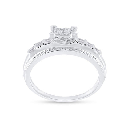 Sterling Silver round Diamond Cluster Bridal Wedding Engagement Ring 3/8 Cttw