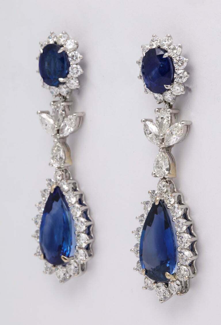 Blue Sapphire and Diamond Drop Earrings