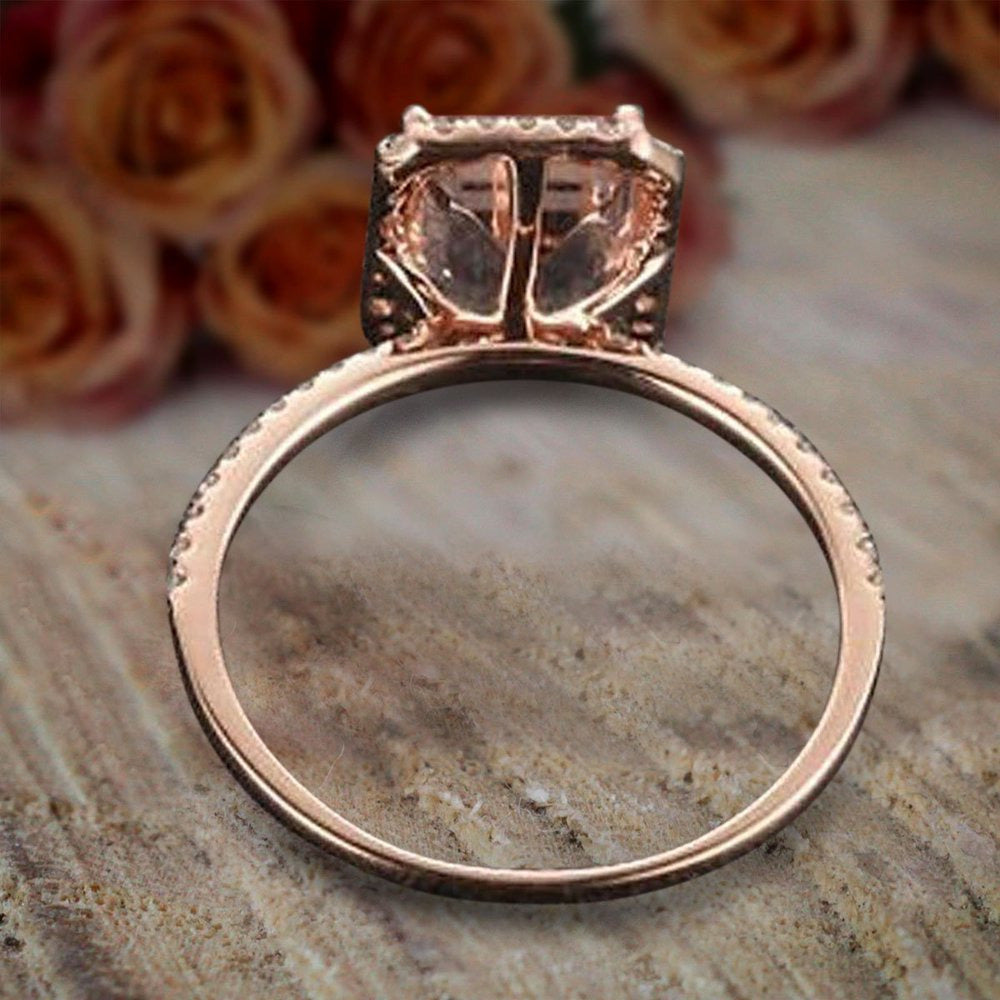 Limited Time Sale: 1.50 Carat Peach Pink Emerald Cut Morganite Diamond Engagemen