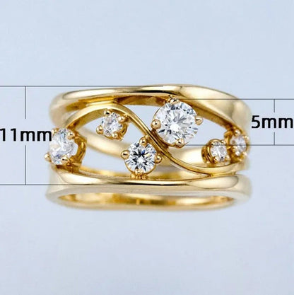 Dazzling European and American Fashion Women'S 14K Solid Gold 6 Sparkling Diamon