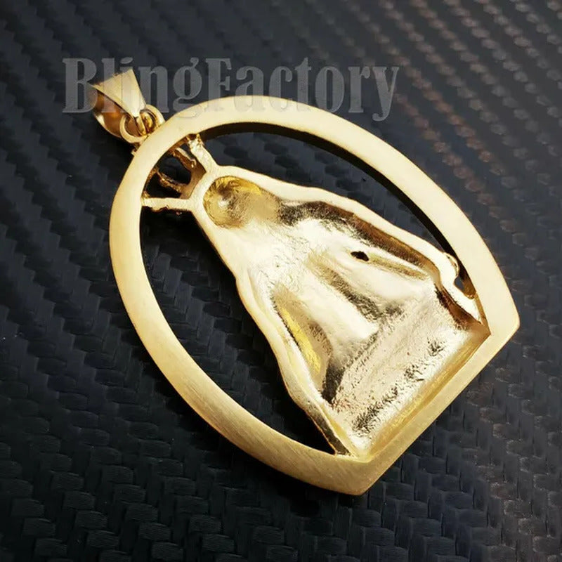 Stainless Steel Iced Lab Diamond Gold Plated Mother Mary Pendant