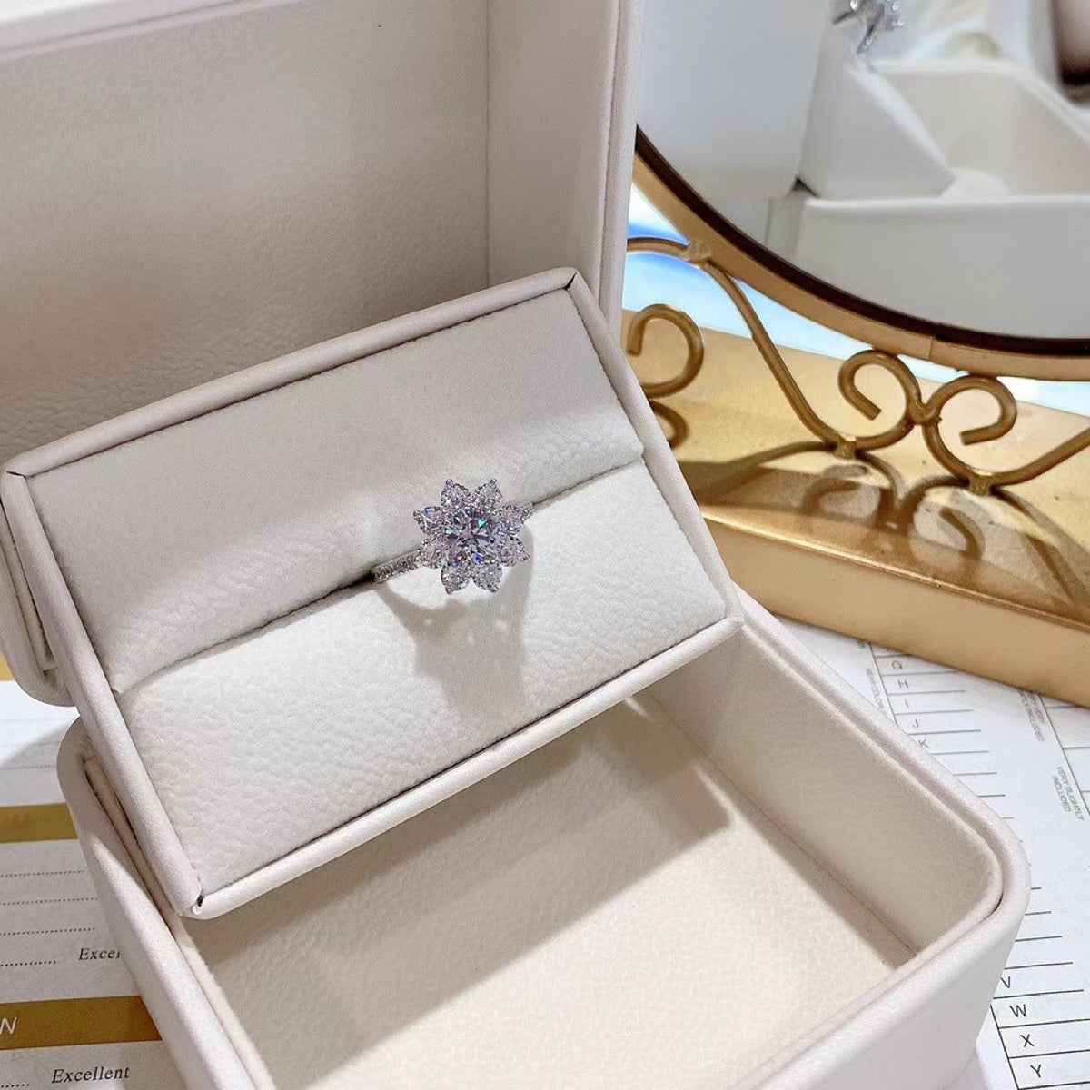 Moissanite Women'S Ring Sun Flower