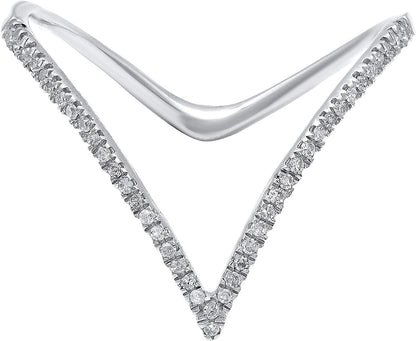 1/10 Carat Natural round Diamond V Shape Promise Ring for Women in 925 Sterling