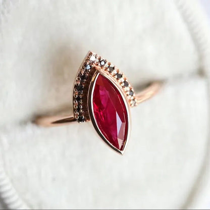 Unique Natural Rhombus 2 in 1 Ruby Engagement Rose Gold Ring Marquise Bridal Wed