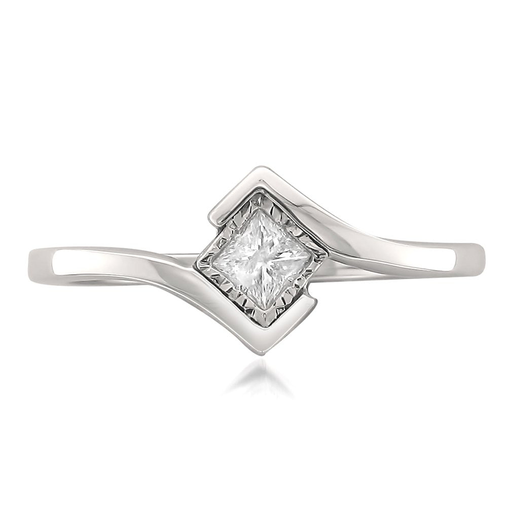 1/5 Carat Princess-Cut Diamond Engagement Ring in 14K White Gold (Color- I-J) (C