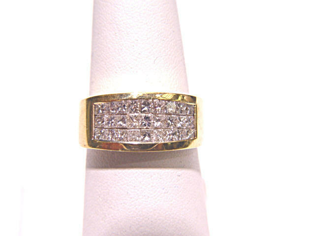 3 ROW 27 STONE 5 POINTERS INVISIBLE SET PRINCESS SHAPE DIAMOND BAND 1.45 CT 18 K
