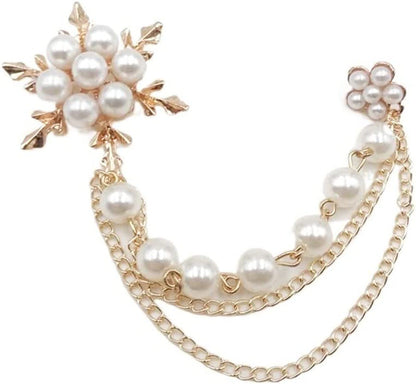 QUUL Korean Jewelry Fashion Pearl Ice Flower Tassel Brooch Korean Version Corsag