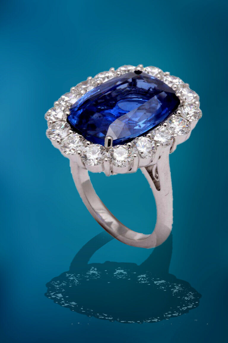 19 Carat Ceylon No Heat Sapphire and Diamond Ring