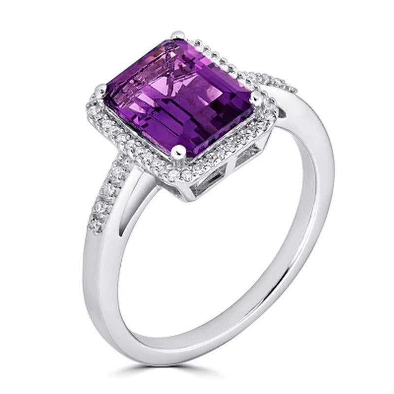 Amethyst and 0.14 CT. T.W. Diamond Ring in Sterling Silver
